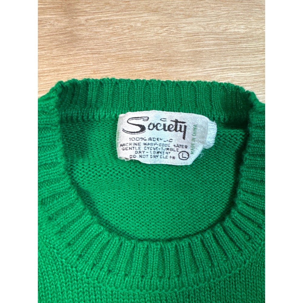 Society Crewneck Sweater Womens M Green Excellent Vintage Ribbed Knit Raglan - Picture 4 of 7